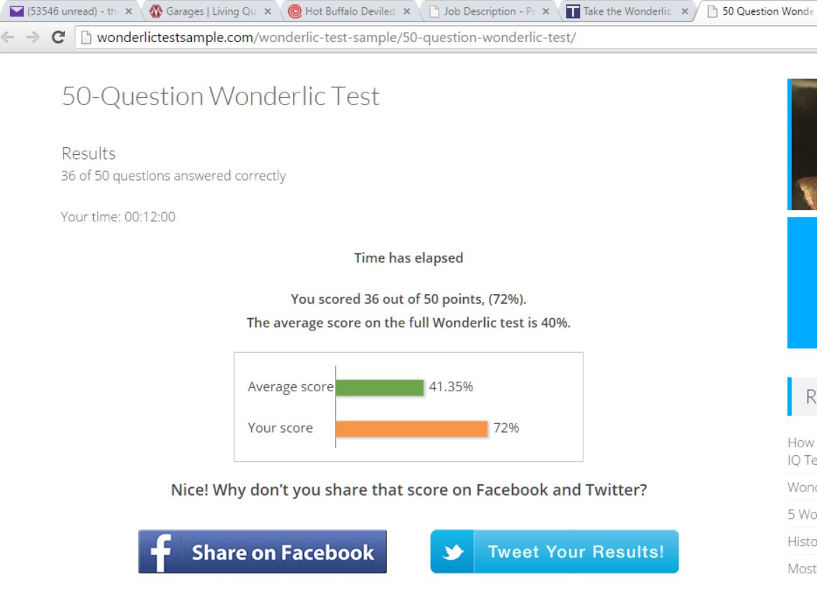 Wonderlic Test Score Chart